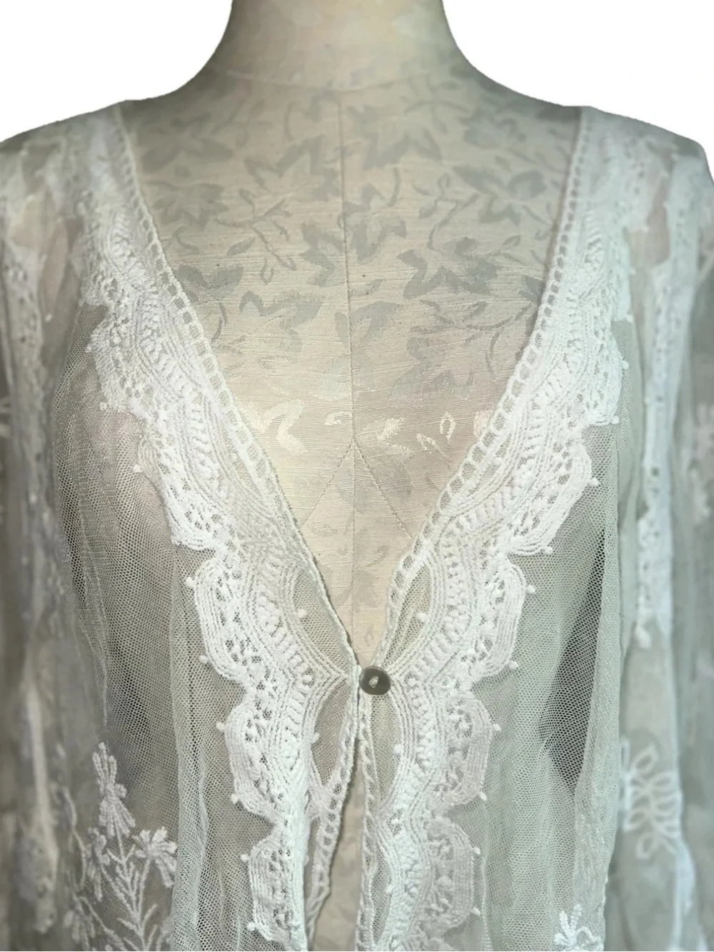 Chris McLaughlin NWT White Sheer Lace Embroidered Shrug Cardigan 3X - Picture 8 of 16